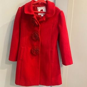 Red Wool Fancy Pea Coat with Rose Buttons